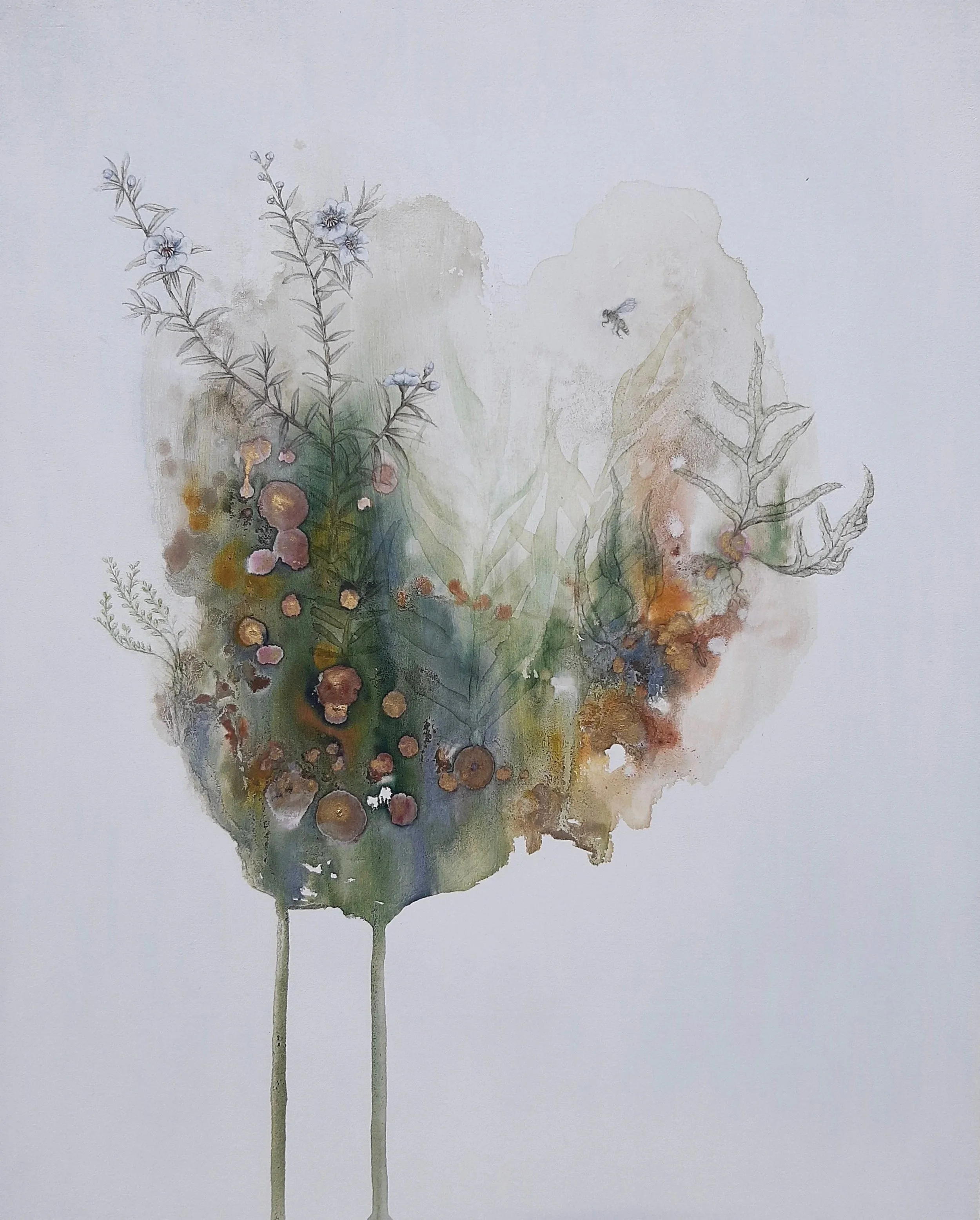 'Mānuka Biosphere'
Watercolour, ink & natural pigment on board
2020
SOLD 
Limited print edition / sold out 

