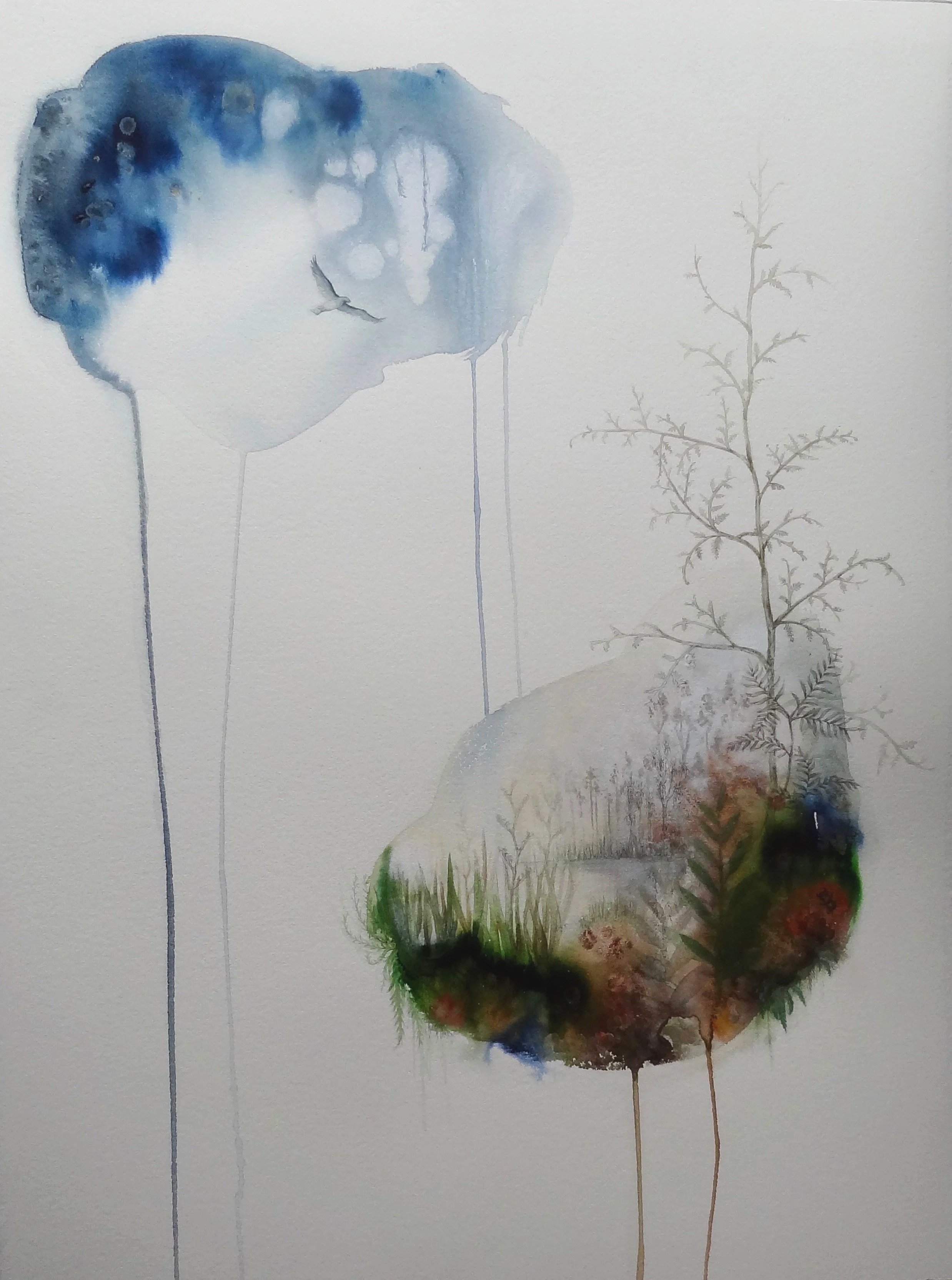 'Kahikatea wetlands / Carbon sink'
Watercolour, ink & natural pigment on paper. 2020
SOLD 
