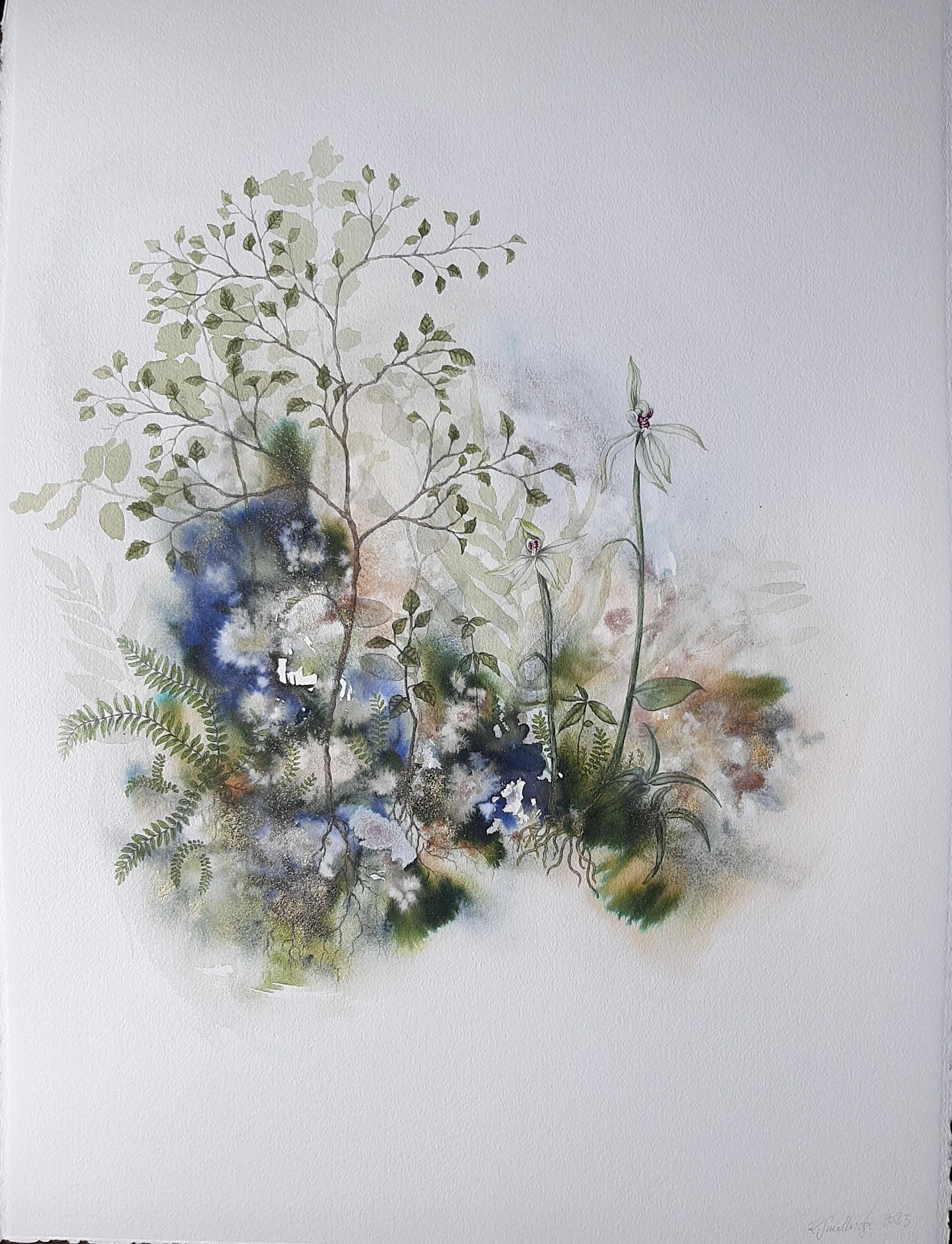 'Mycorrhizal Magic'
Watercolour, ink, natural pigment & gold dust on paper. 2023.
720mm x 910mm
SOLD