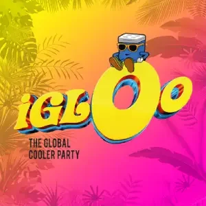 Colorful tropical background with the I Love Ojo logo and the text "The Global Cooler Party," featuring a cartoon character with sunglasses and headphones.