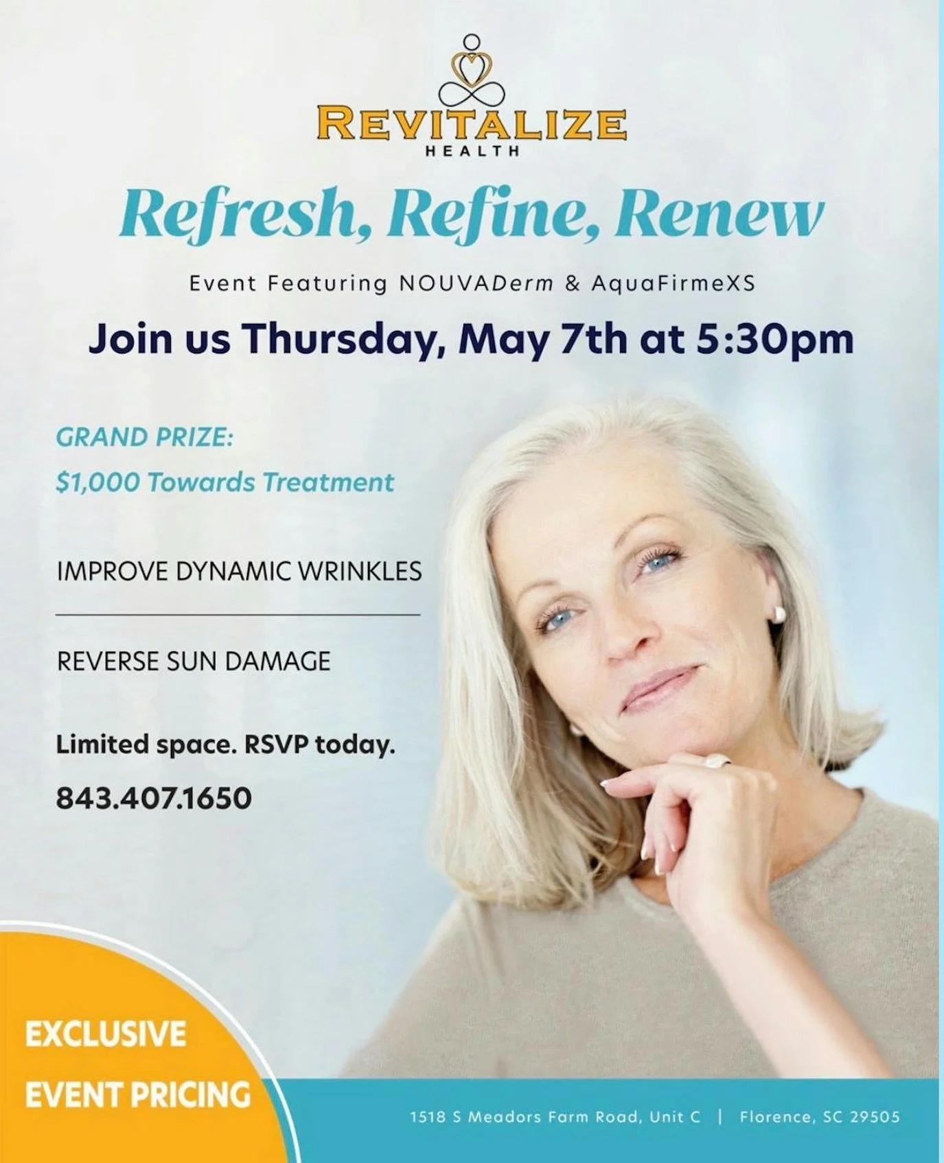 Join us for our Glow Event on May 7 at 5:30

Learn what our treatments can actually do for your skin, get evaluated, and see if you&rsquo;re a candidate

Limited spots available &mdash; RSVP here:

https://partiful.com/e/XCjAHbsGt2RV7HbCLeiB?c=wUEYVb
