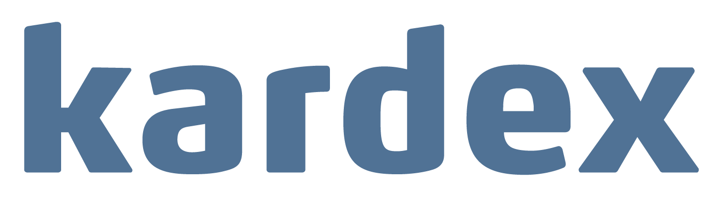 The image displays the word "kardex" in large, bold, blue text on a white background.