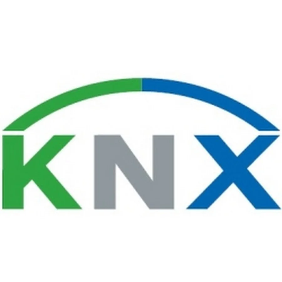 KNX logo with a green, gray, and blue curved line above the letters.