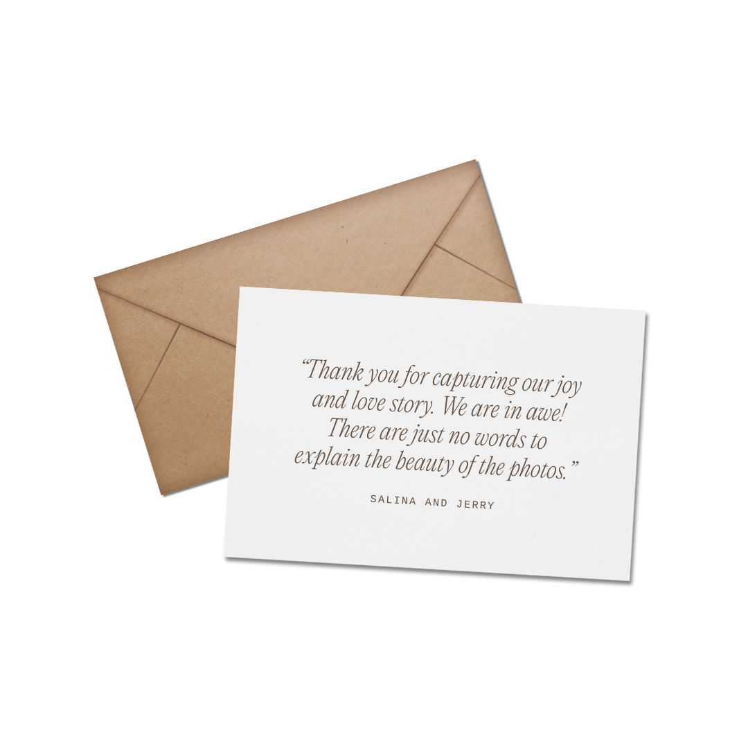 Wedding photography thank you card testimonial