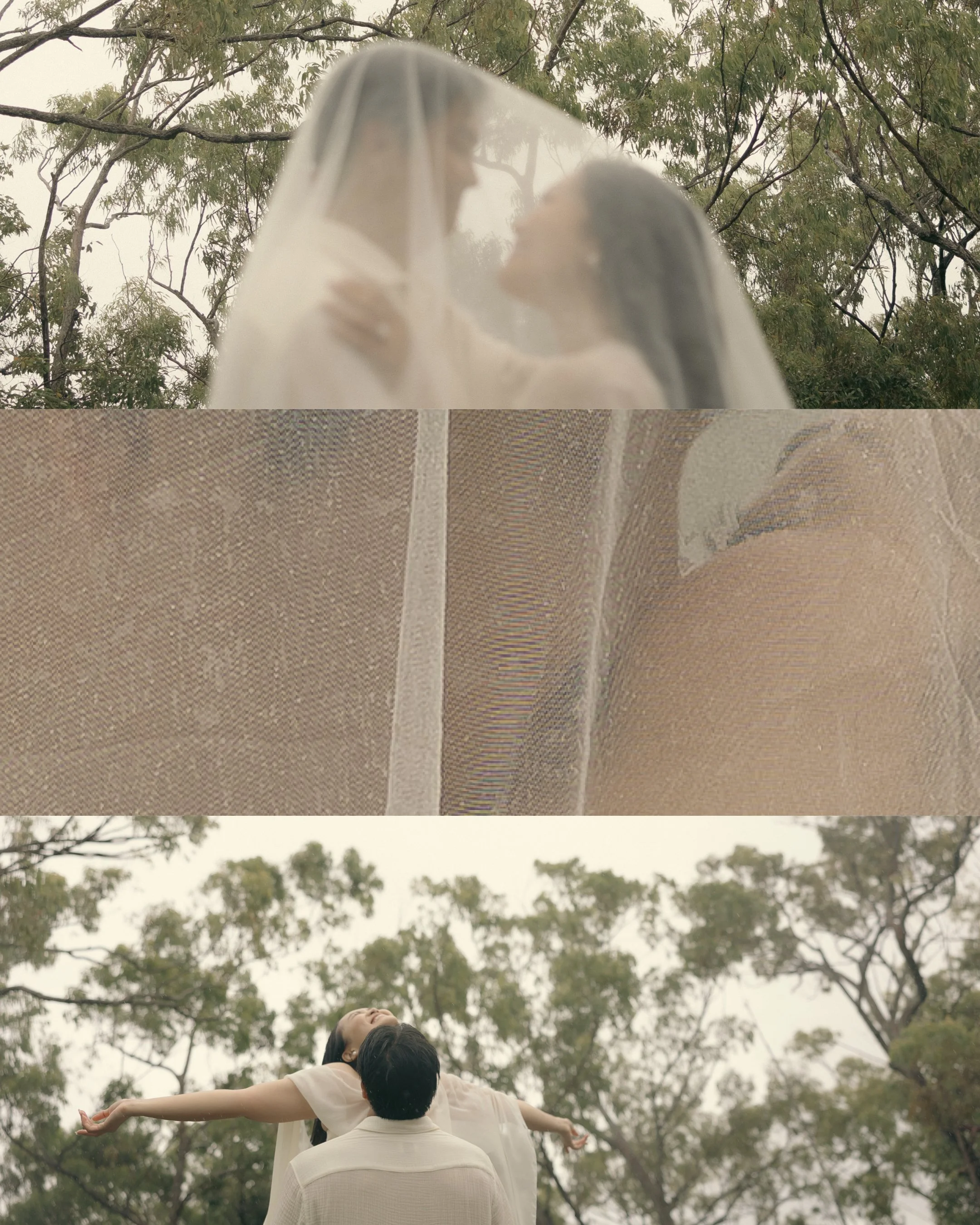 Bride and groom kissing under veil during Oahu micro wedding portraits at Waimano Trail