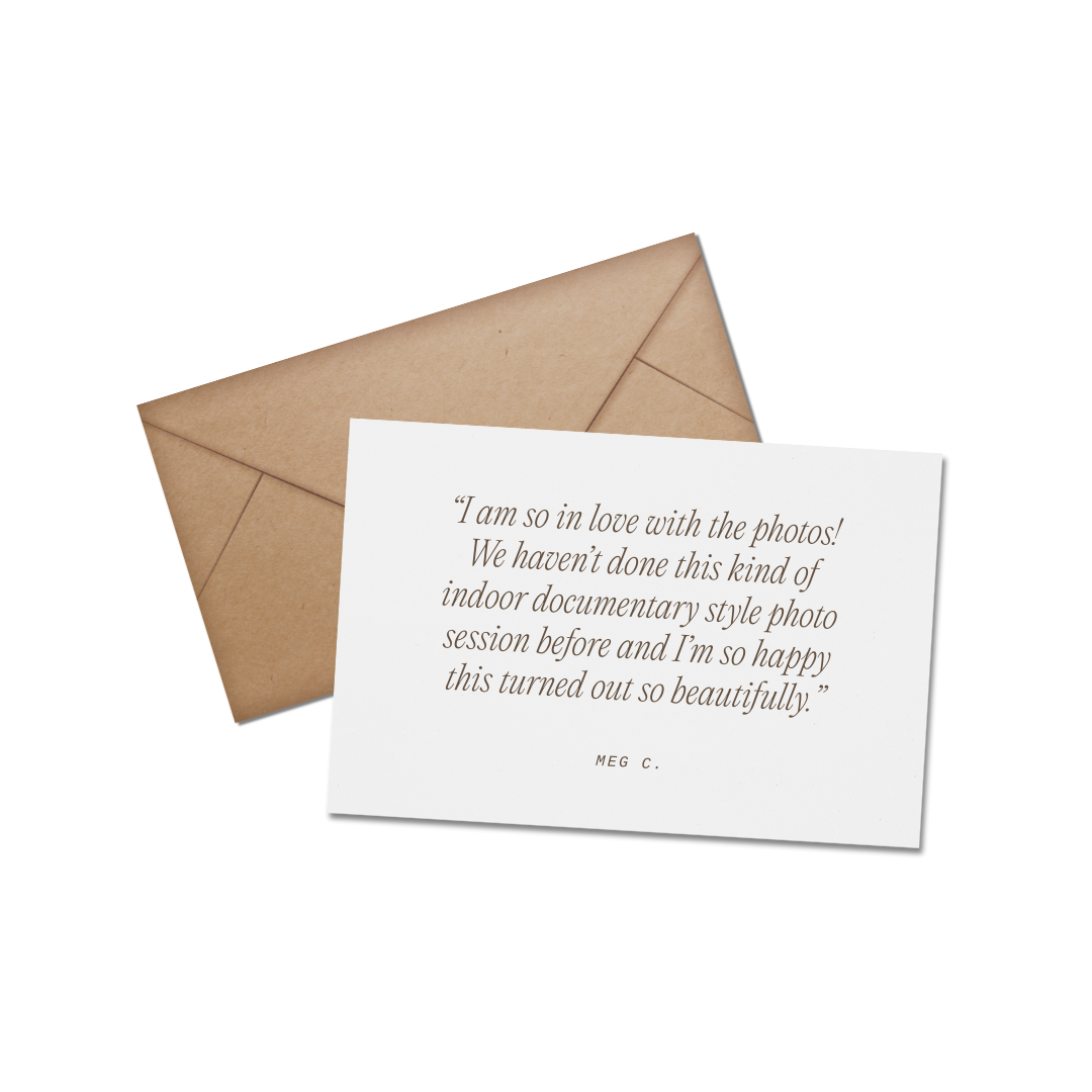 Photography client testimonial card with envelope