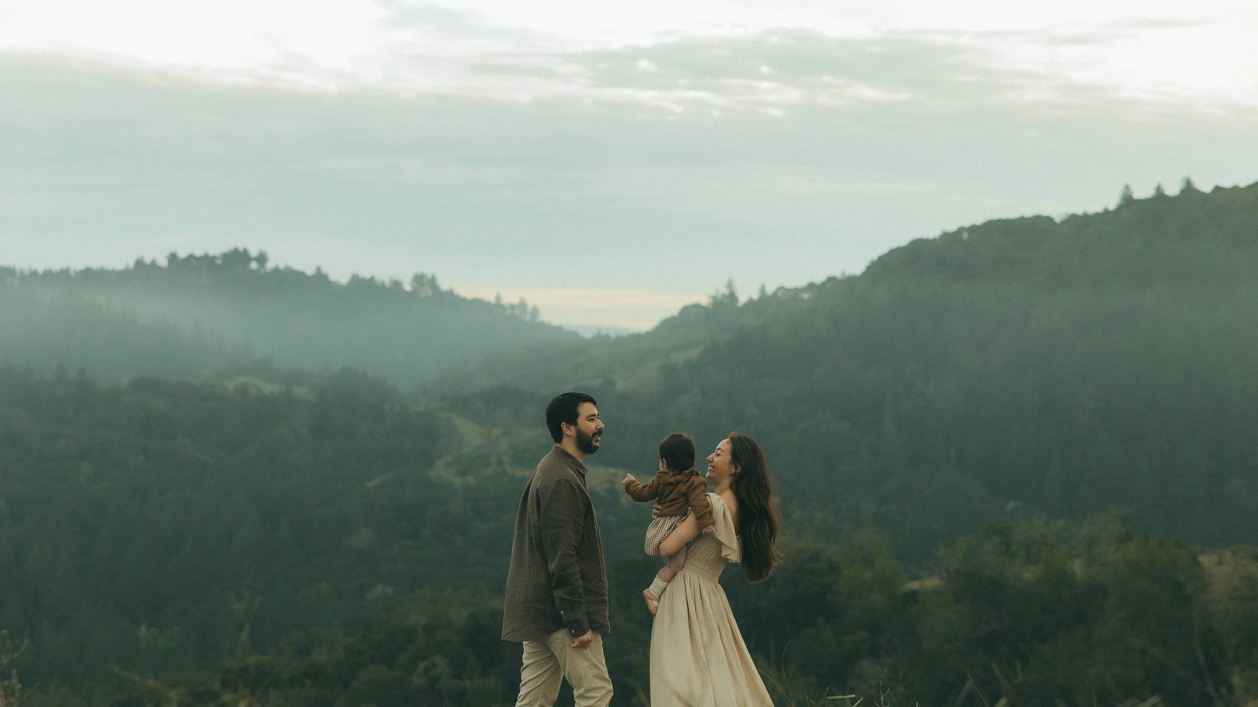 Oahu family portrait in scenic mountain landscape