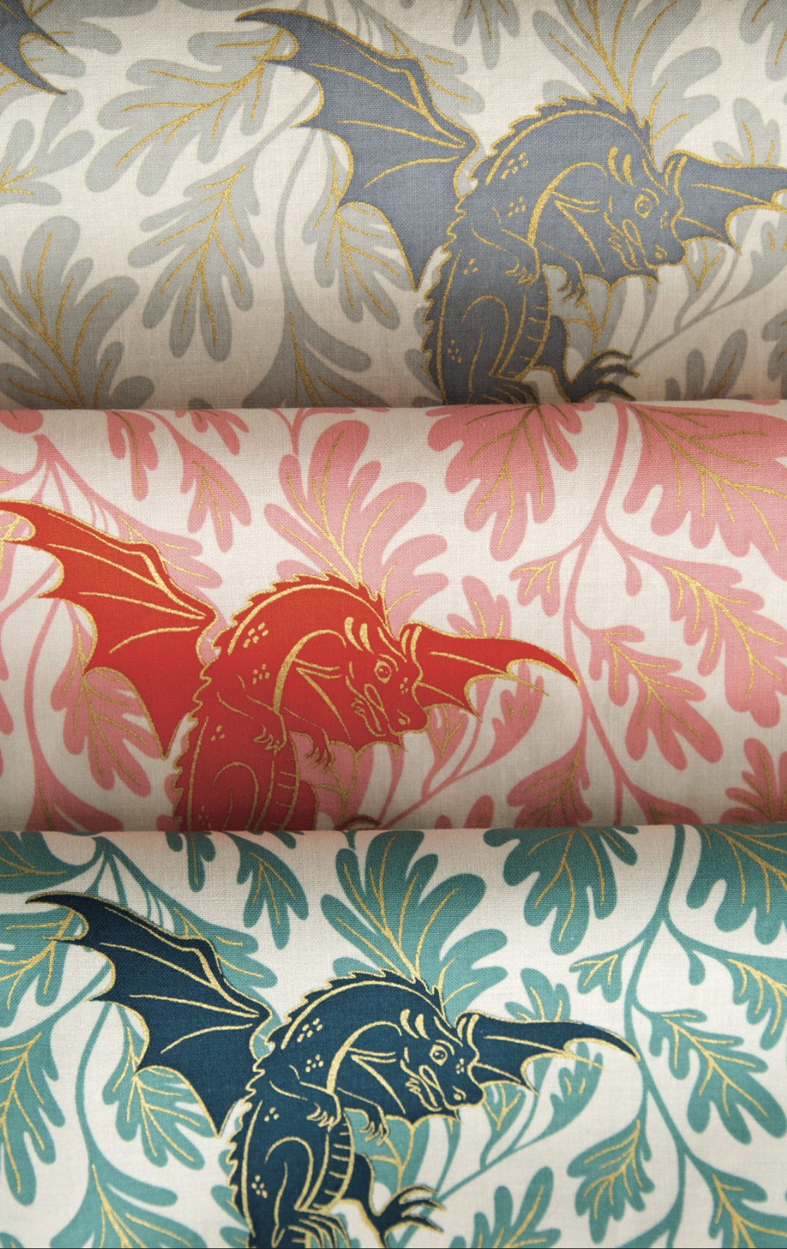 PRESALE Fireglow Dragon Lair, Metallic Oyster Watercress Dark Ruby, Quilting Cotton, Sarah Watts, Ruby Star