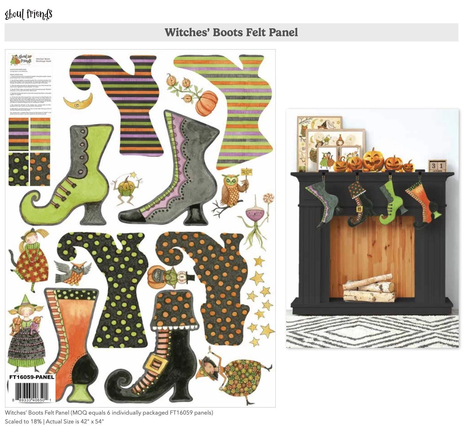 Ghoul Friends Witches' Boots Felt Panel, Riley Blake Designs