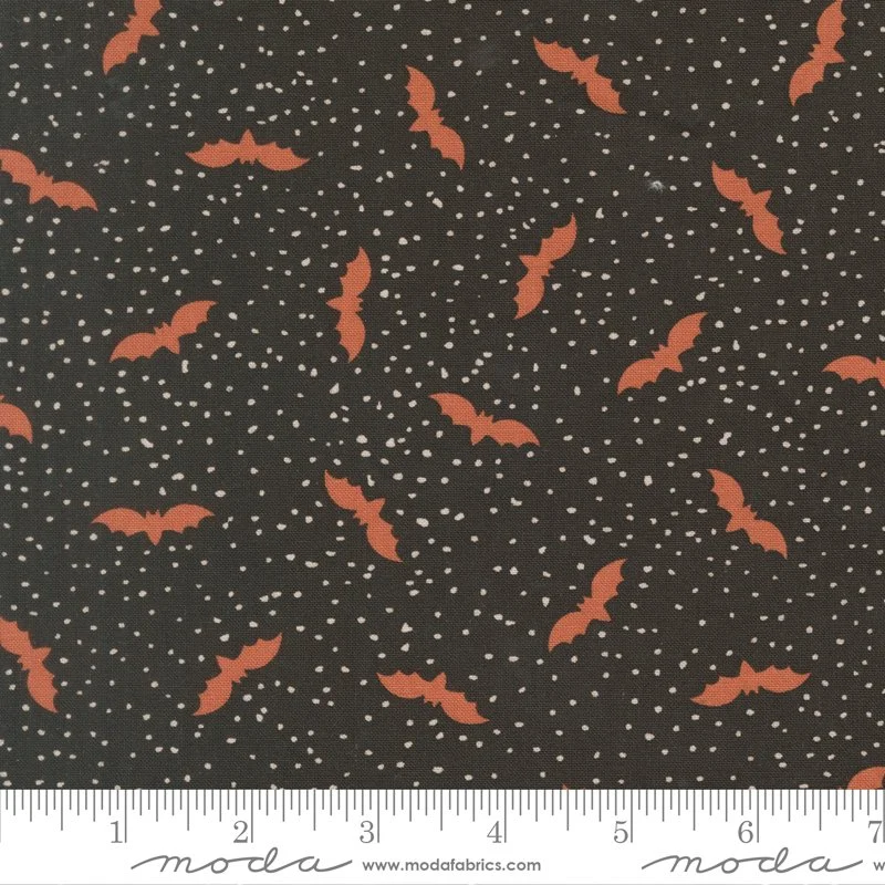 Halloween Bats Quilting Cotton Fabric, Black Orange, Elena Amo Purrs and Boos Quilt, Moda