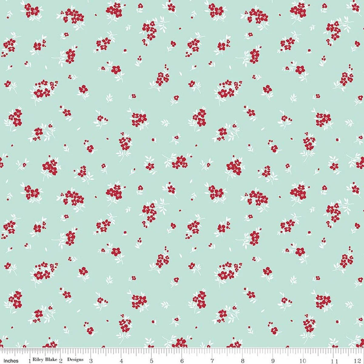 Little Ladybug Mini Flowers Quilting Cotton Robin Egg Blue Fabric, Lori Whitlock Riley Blake