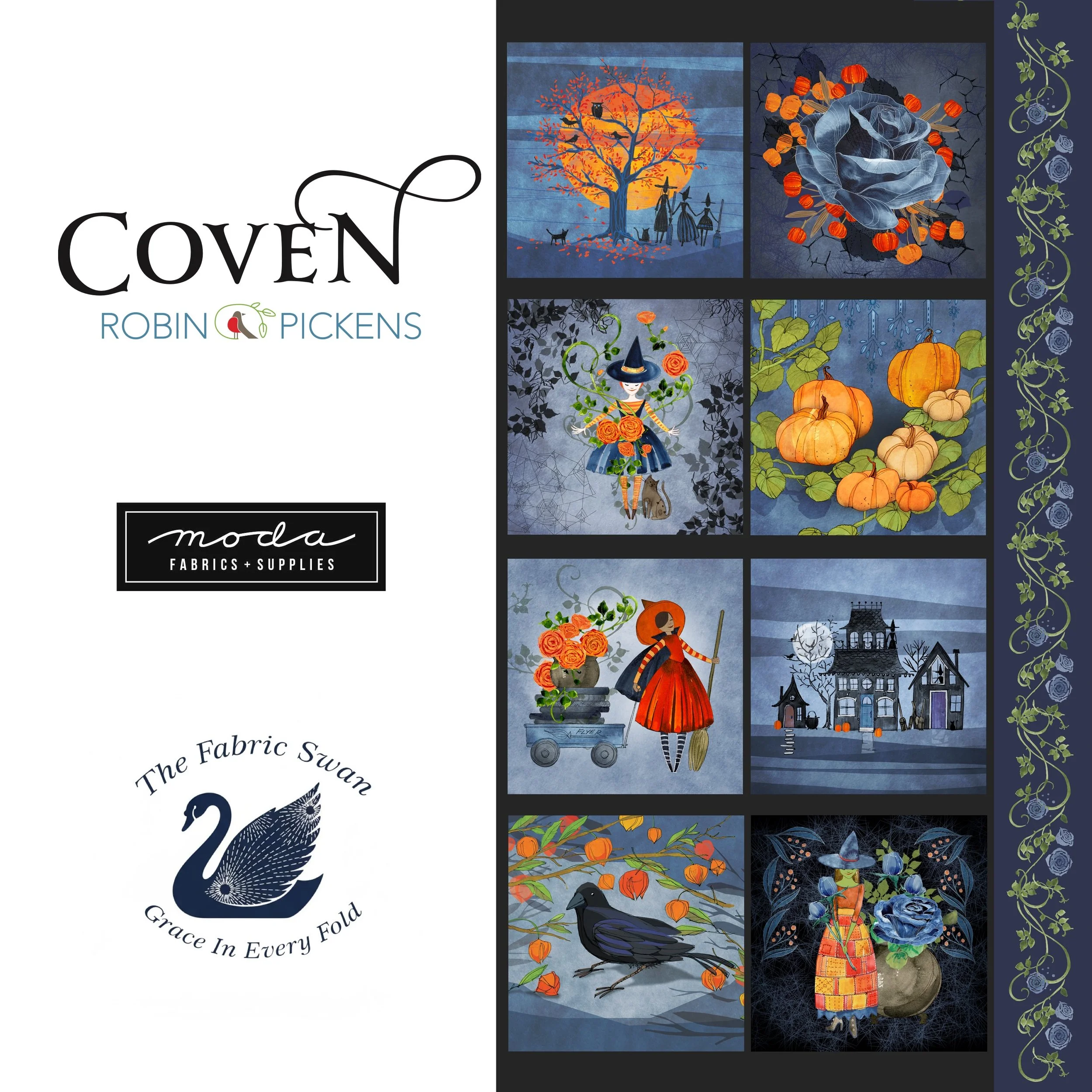 Halloween Coven Cotton Quilt Panel, 24x44