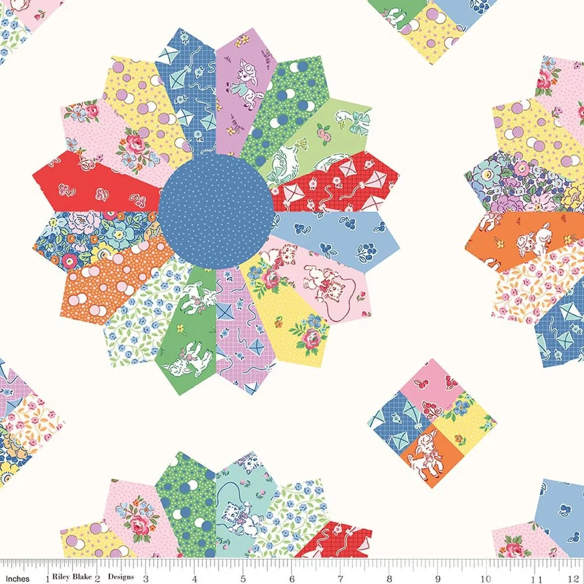 Traditional 30's Cheater Print Quilting Cotton Feedsack Fabric, Dresden Plate, Lindsay Wilkes, Riley Blake