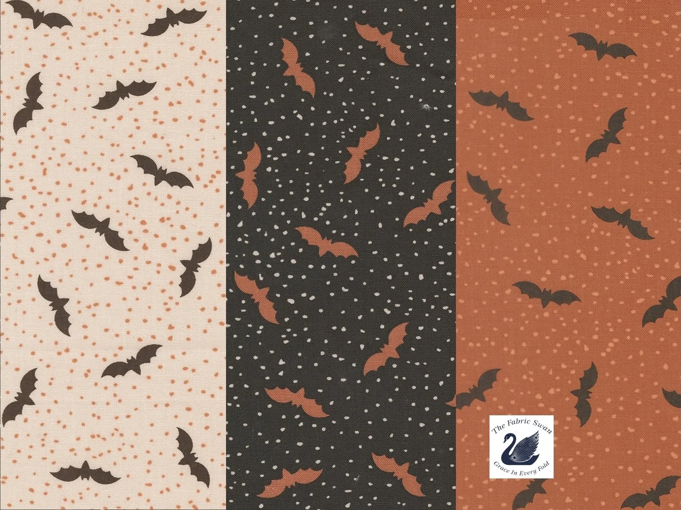 Halloween Bats Quilting Cotton Fabric, Black Orange, Elena Amo Purrs and Boos Quilt, Moda