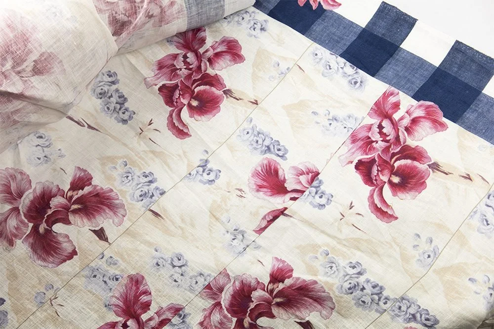 Linen Blend Peony Print with Contrast Border