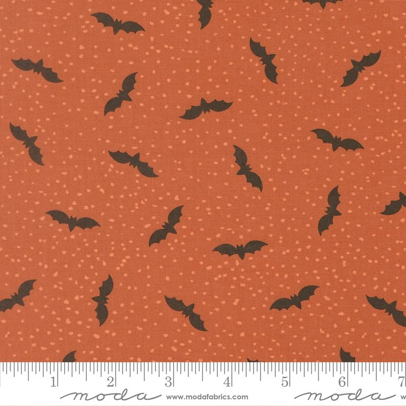 Halloween Bats Quilting Cotton Fabric, Black Orange, Elena Amo Purrs and Boos Quilt, Moda