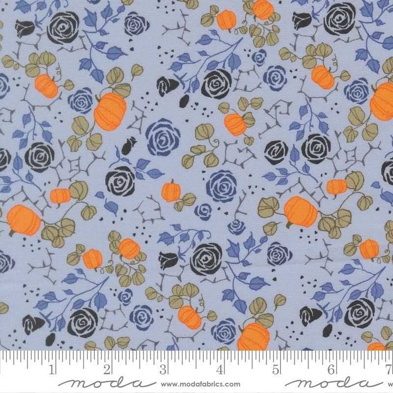 Halloween Pumpkins Roses Quilting Cotton, Coven Robin Pickens, Sky Onyx,  Fat Quarter, Moda Fabrics