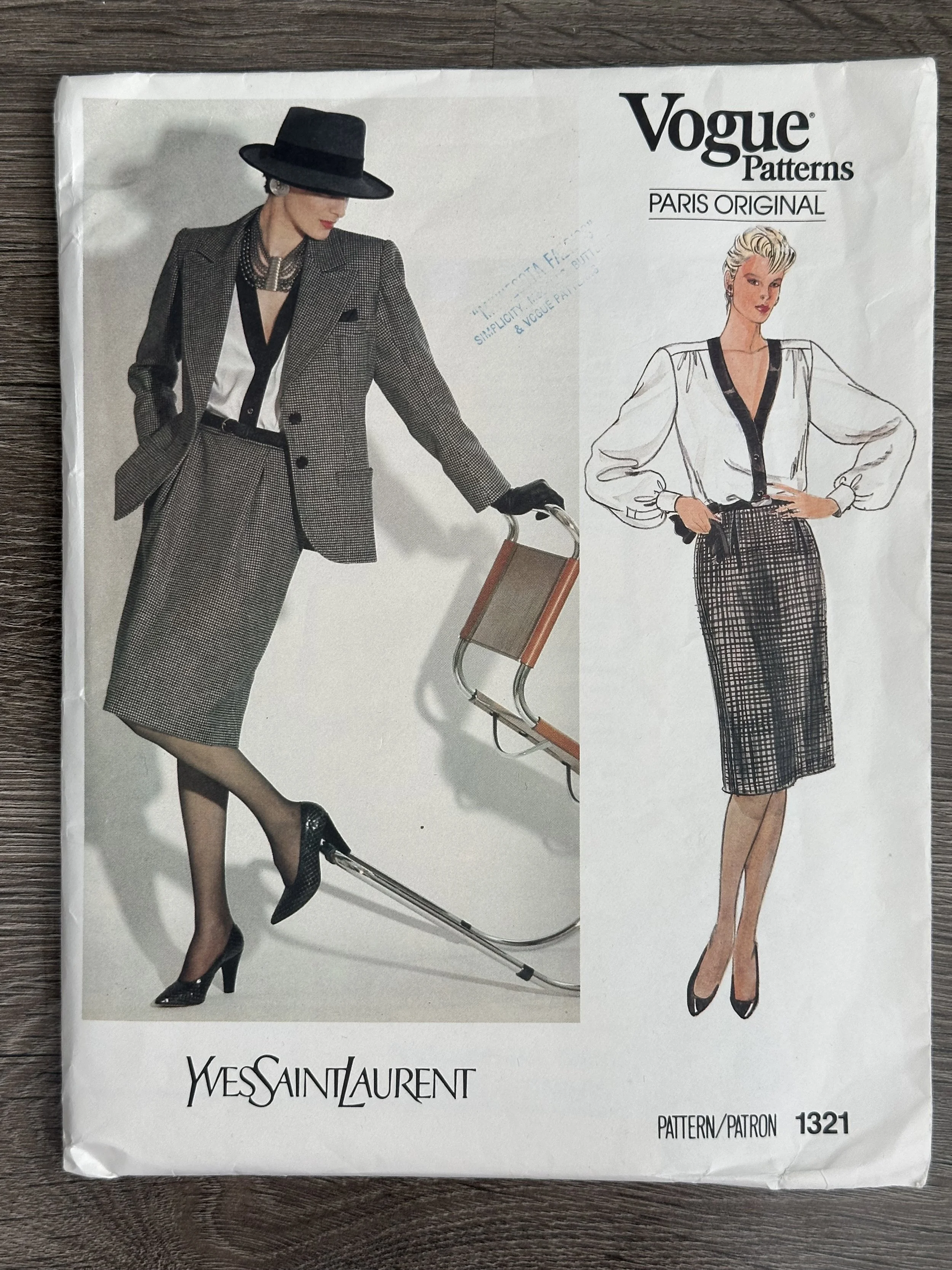 Vogue 1321 Yves Saint Laurent Womens Suit Jacket Blouse Skirt