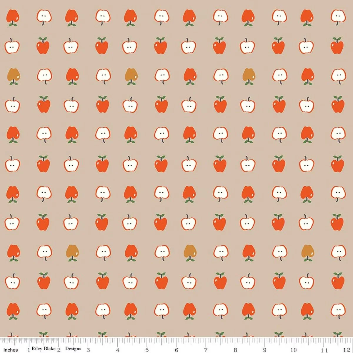Cotton Nook Apples Biscuit Fabric, Minki Kim, Cream Floral, Back-to-School, Quilting Cotton, Riley Blake