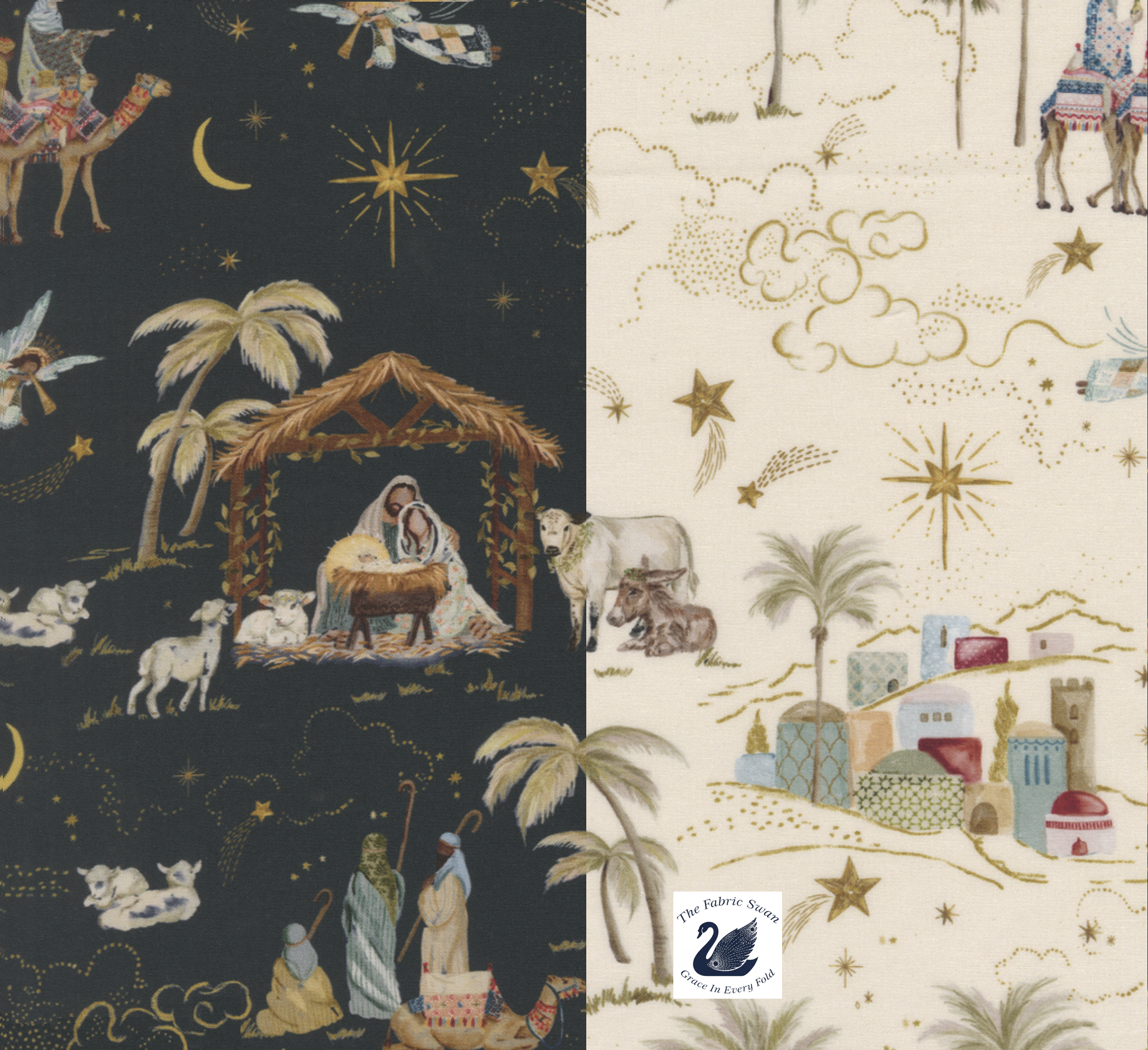 Silent Night Nativity Quilting Cotton Fabric, Holy Night, Lamb, Christmas Festive Fat Quarter, Moda