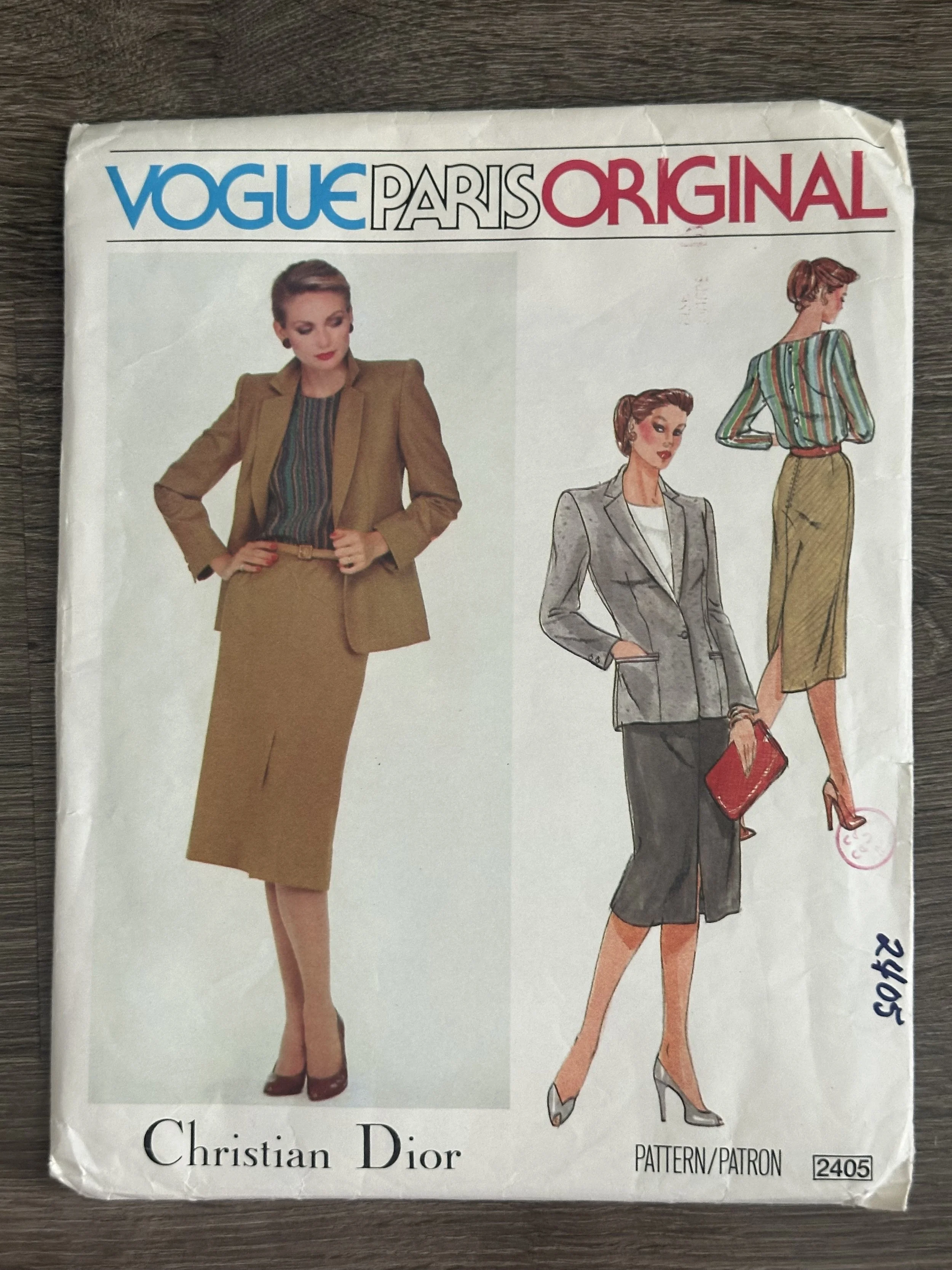 Vogue Pattern 2405 Paris Original Christian Dior Skirt Jacket Size 12 Uncut