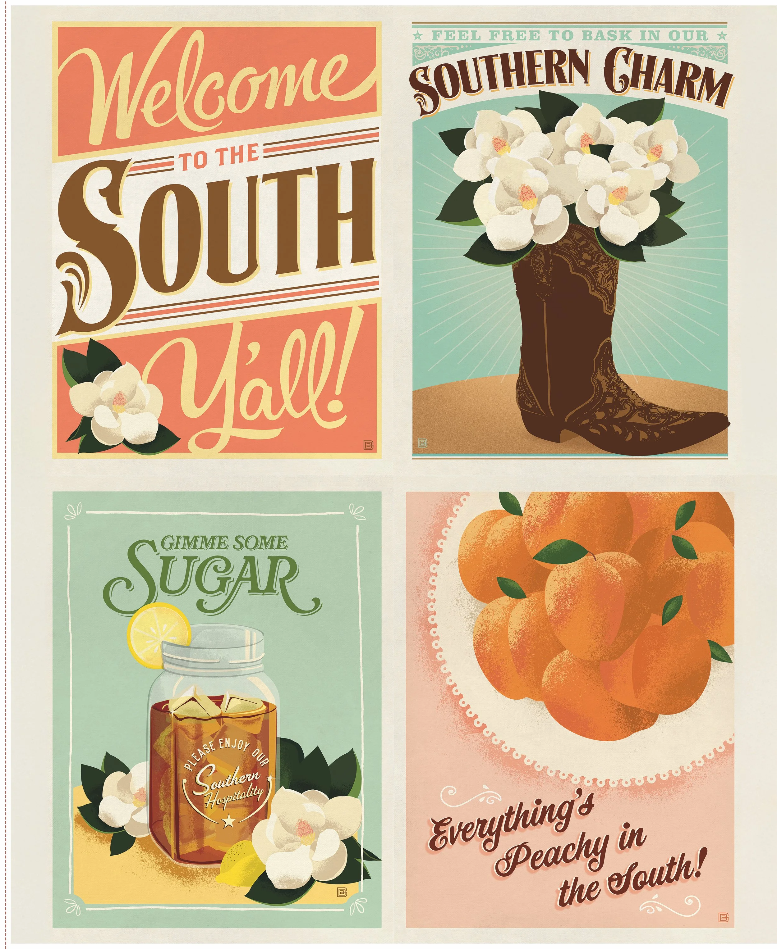 Southern Charm Quilt Panel, 35.5x43.5", Cotton Fabric Pillow, Peaches, Sweet Tea, Digitally-Printed, Riley Blake
