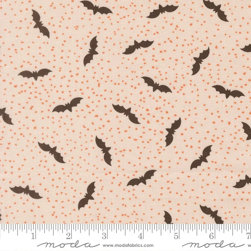 Halloween Bats Quilting Cotton Fabric, Black Orange, Elena Amo Purrs and Boos Quilt, Moda