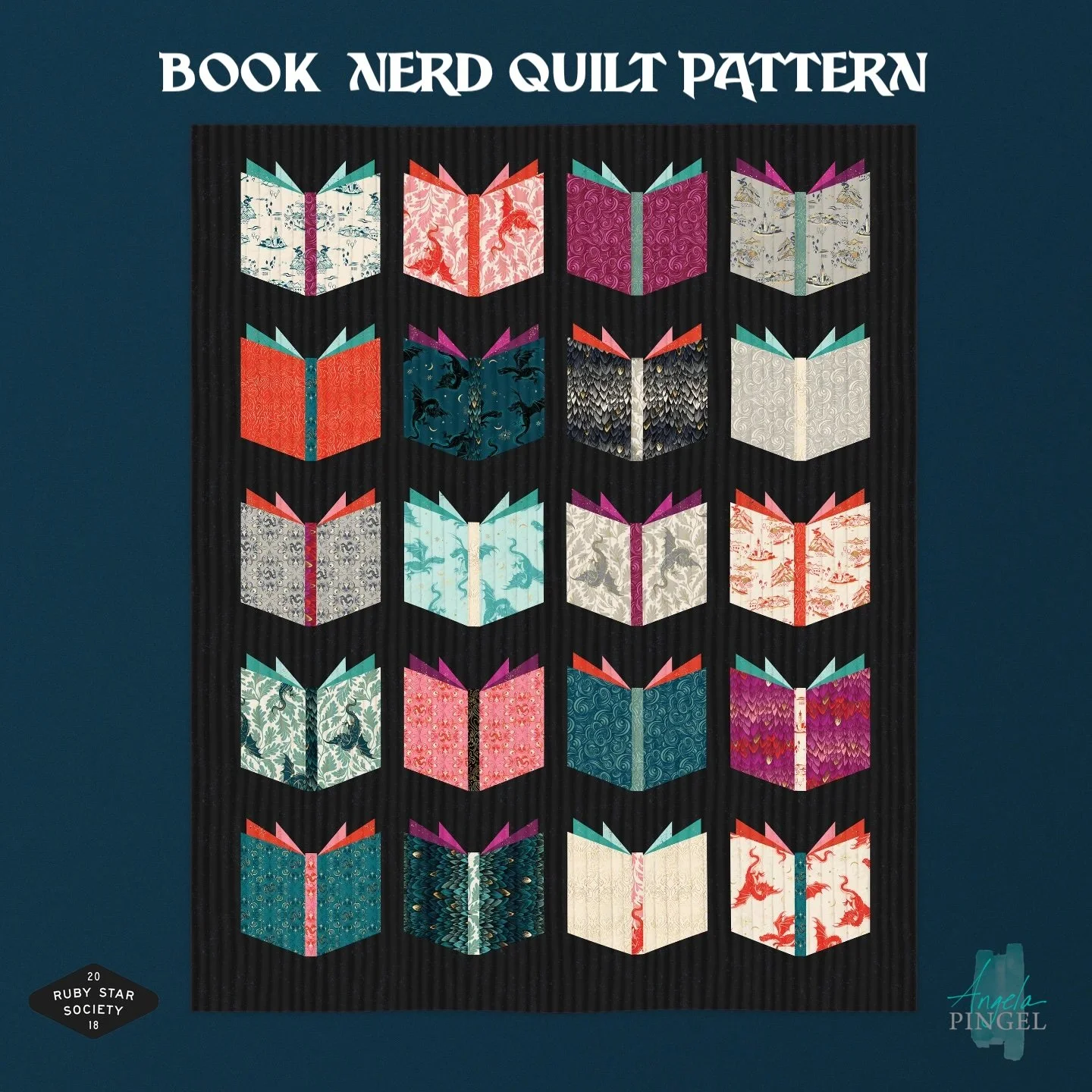 Book Nerd Quilt PATTERN, Piecing, 54x66", Angela Pingel, Fat Quarter Bundle Friendly, Paper INSTRUCTIONS