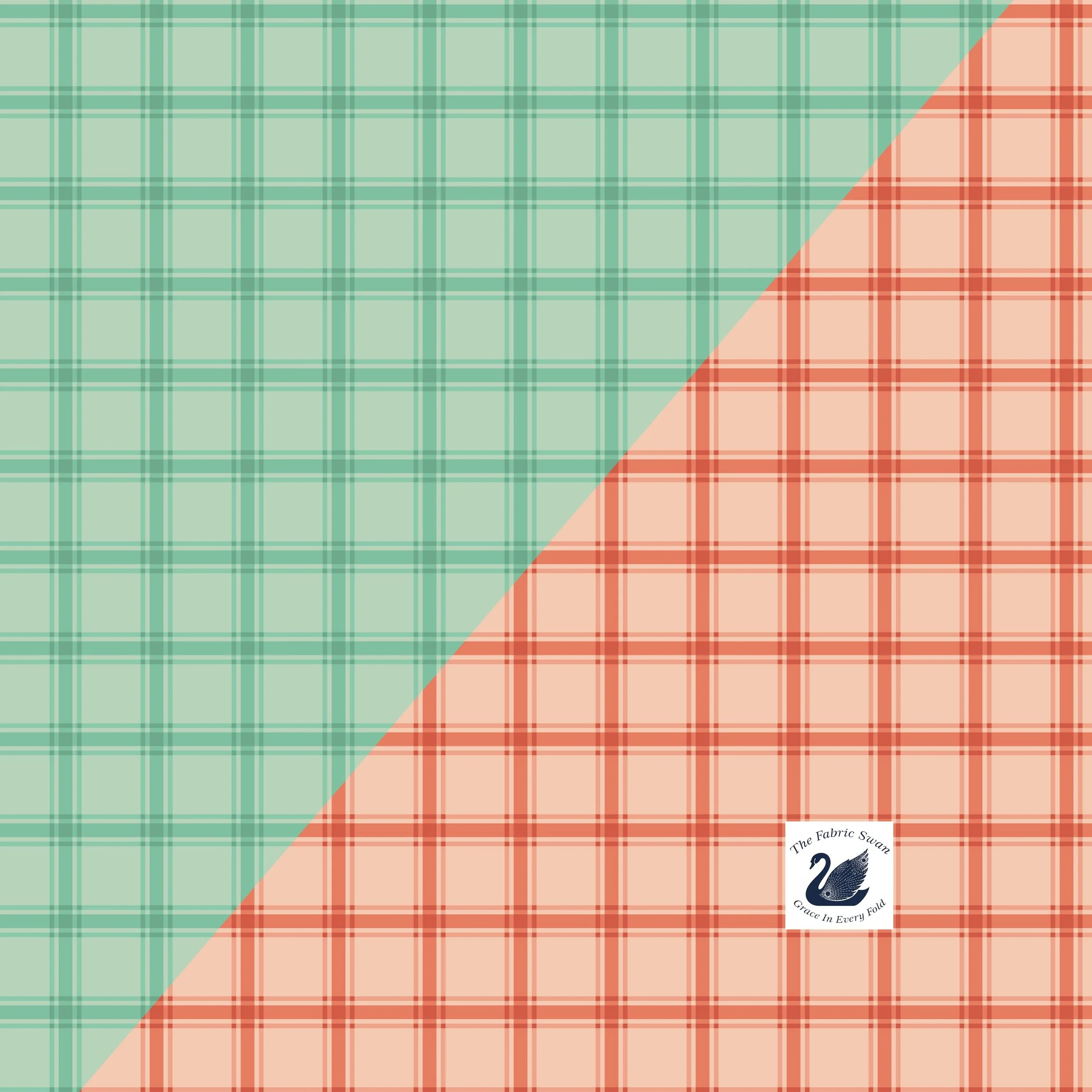 Southern Charm Gingham Plaid Quilting Cotton, Mint Green, Peaches 'n Cream Orange, Riley Blake
