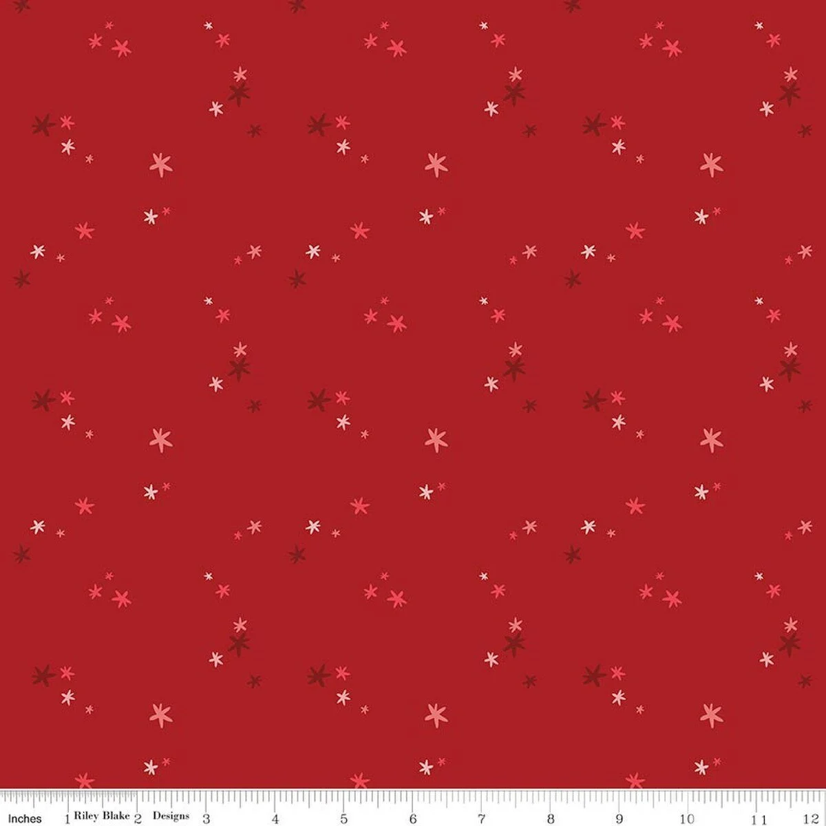 Nutcracker Tradition Christmas Magic, Berry Red, Scattered Whimsical Starbursts, Quilting Cotton Fabric, Riley Blake
