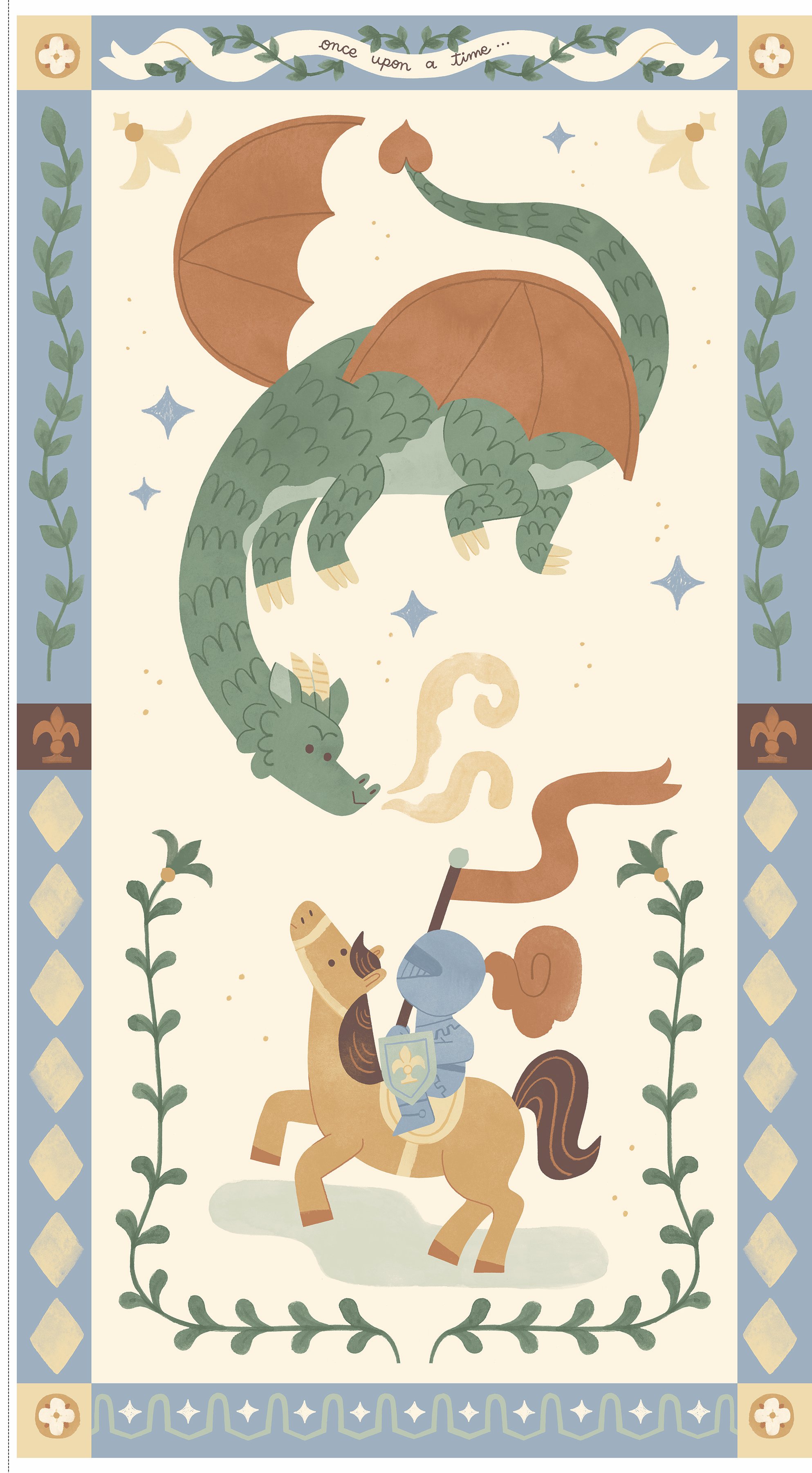 Faraway Kingdom Once Upon a Time Quilt Panel, Dragon Knight, 23.5x43.5" Quilting Cotton, Riley Blake