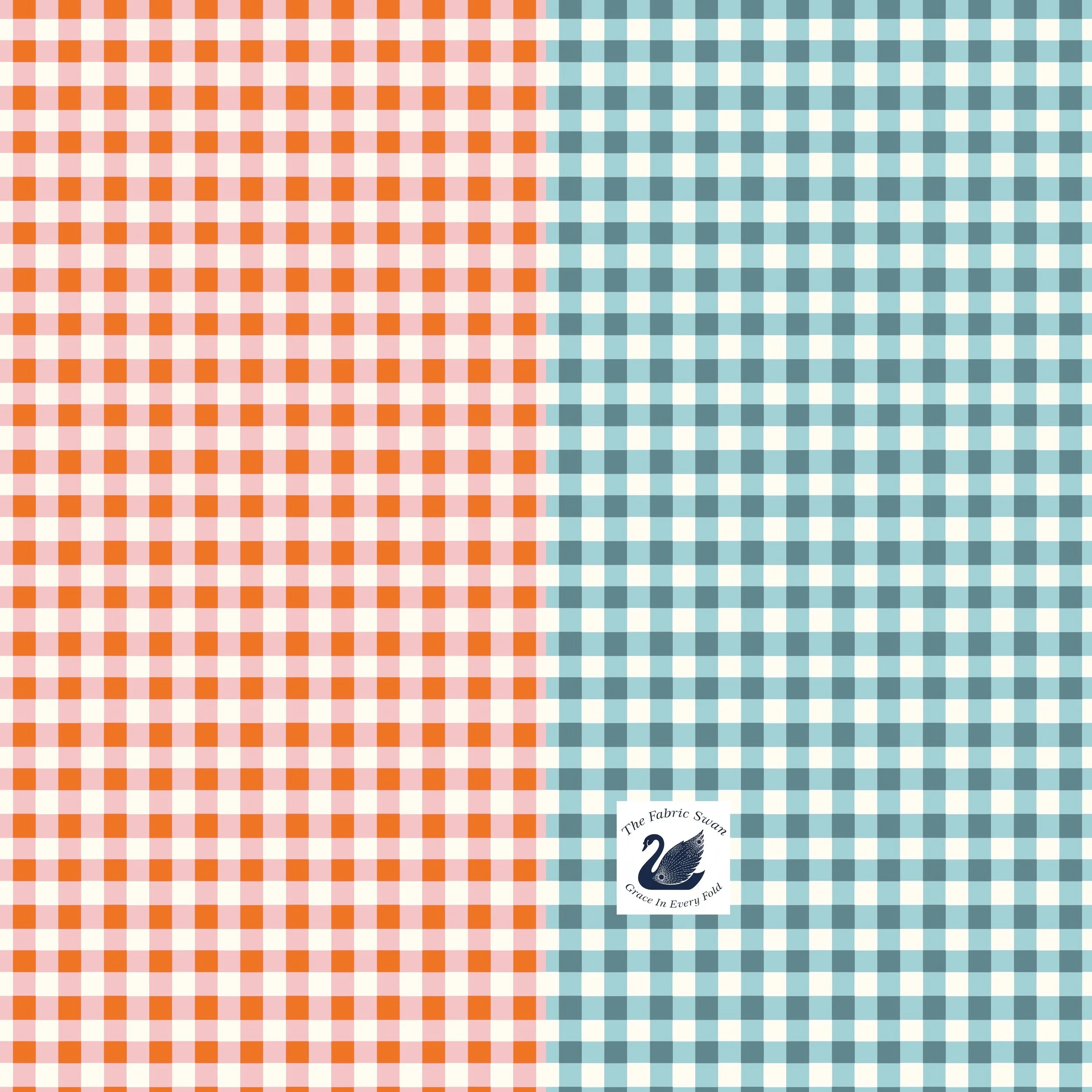 Cotton Nook Plaid Gingham Check, Minki Kim, Orange / Blue, Quilting Cotton Fabric, Riley Blake