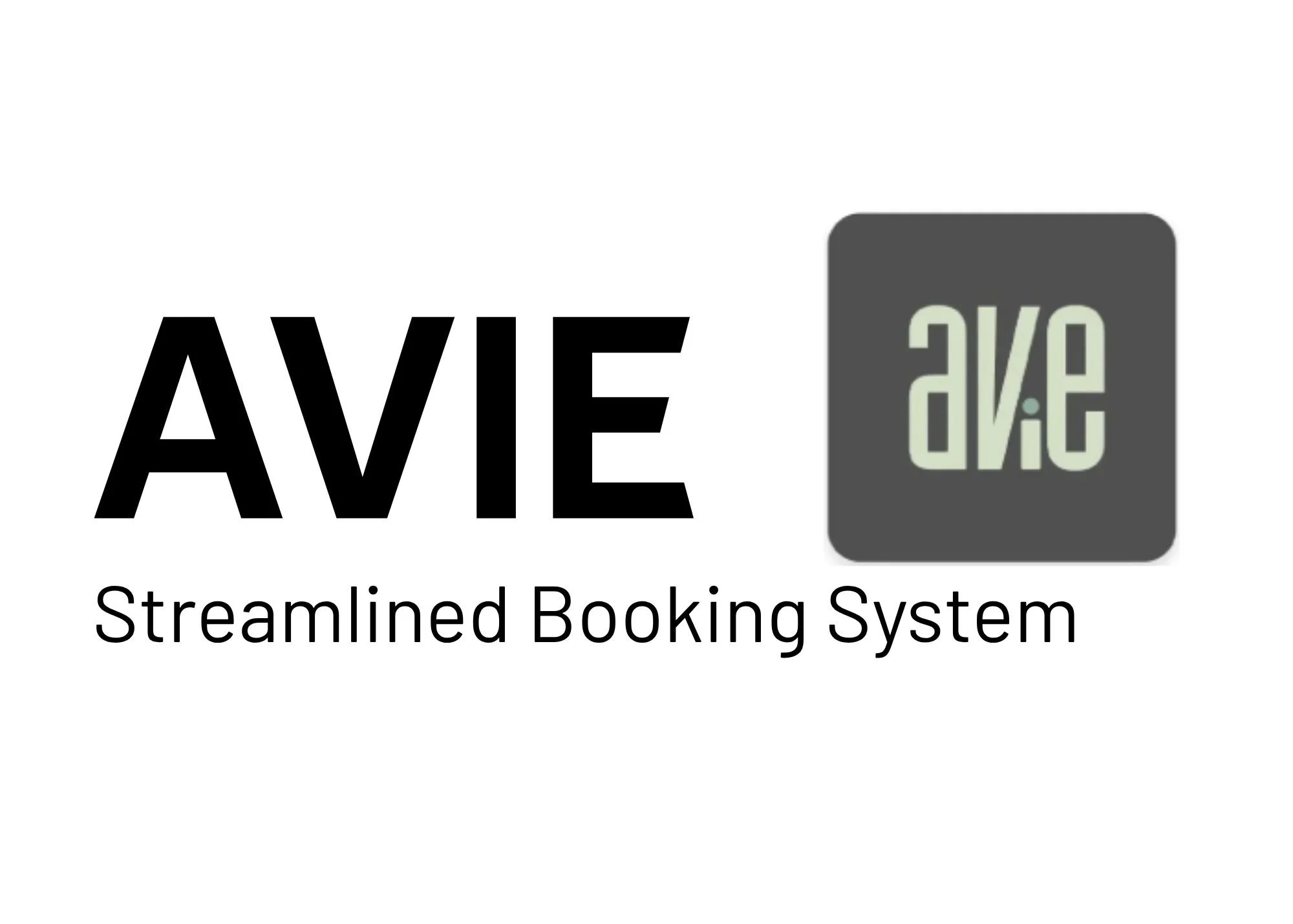 Logo of AVE Streamlined Booking System with the name written in bold black letters and a gray icon with the letters AVE.