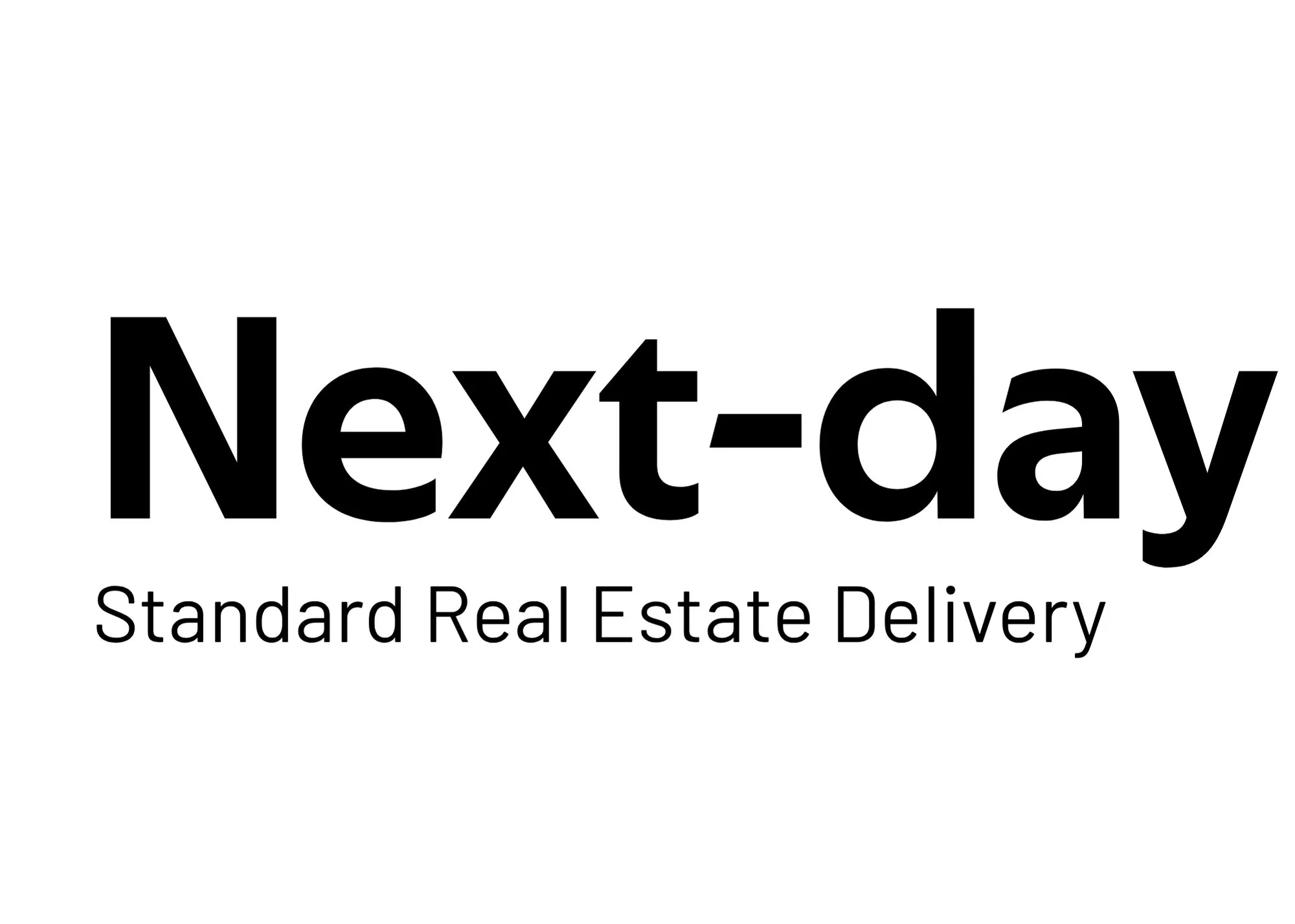 Text that reads 'Next-day Standard Real Estate Delivery' in bold, black font on a white background.