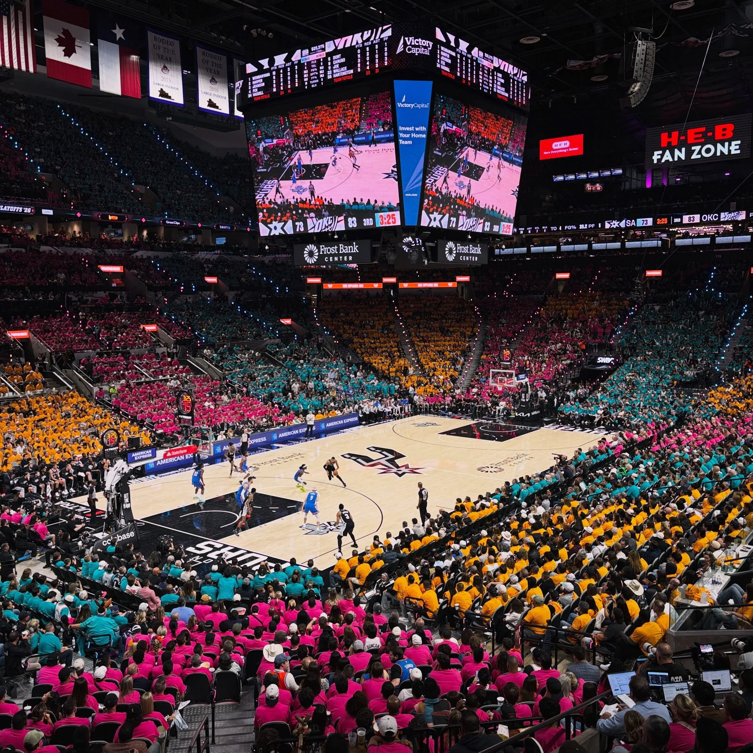 Good times covering Western Conference Finals Game 3 in SATX. Lots of energy, love the Fiesta color scheme. Go Spurs Go!