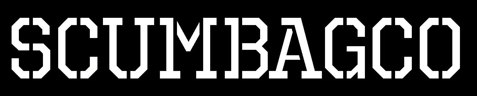 Black background with the word 'SCUMBAGO' in large, white, blocky, capital letters.