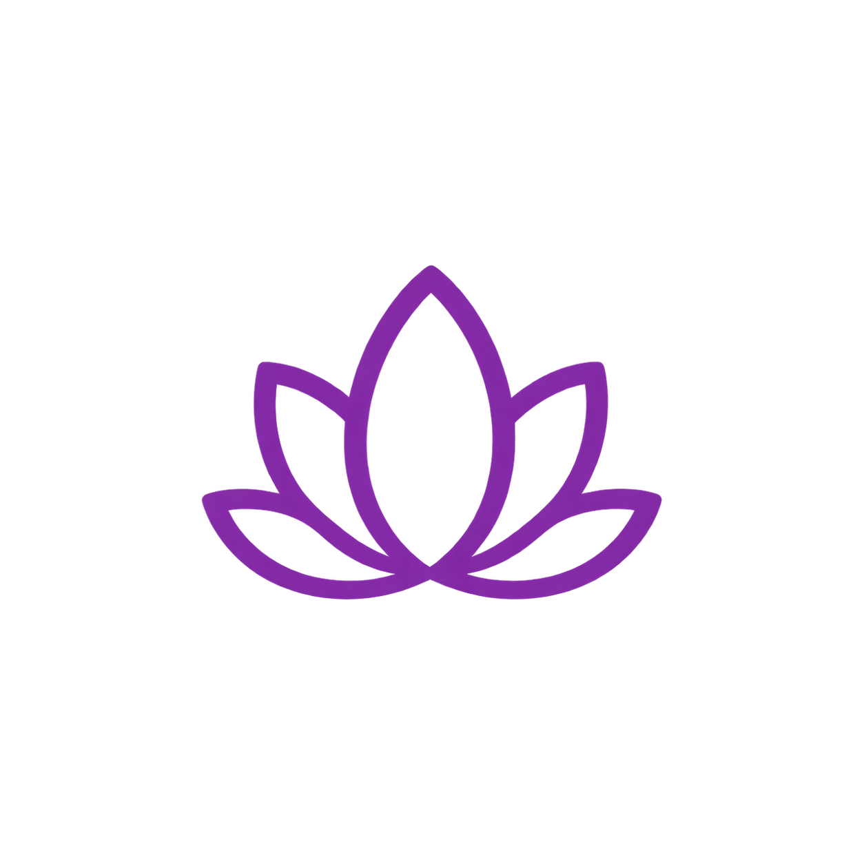 A purple outline of a lotus flower with five petals, set against a black background.