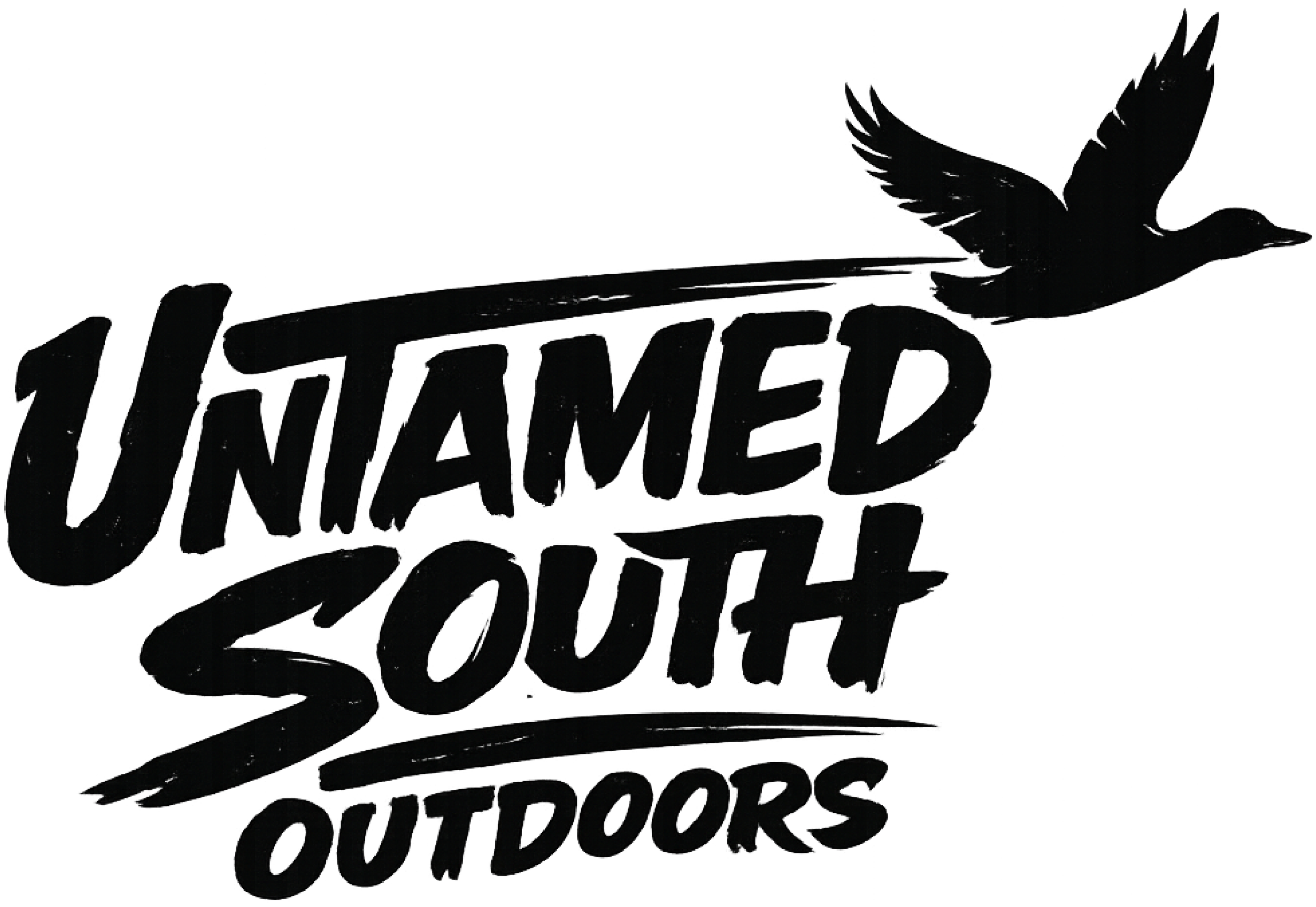 A graphic design with the phrase "UNTAMED SOUTH OUTDOORS" in black text, with an illustration of a bird flying above the text.