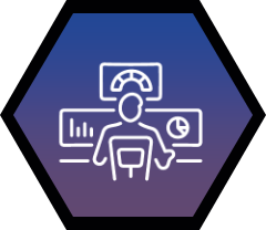 Hexagon icon showing several data streams