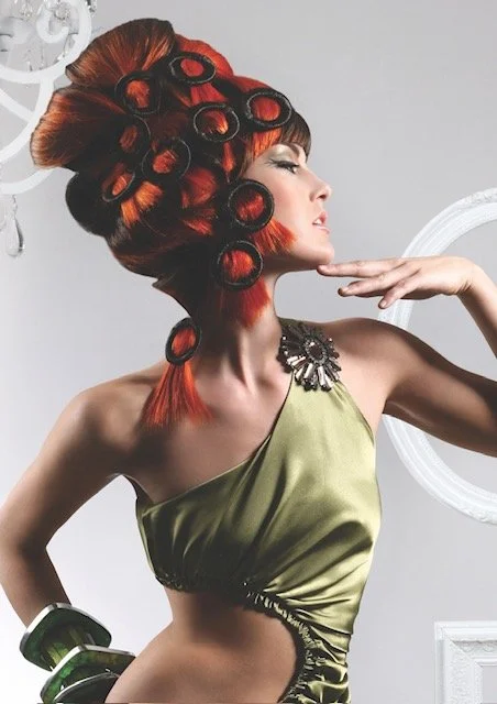 Darek with gold dress and red hair