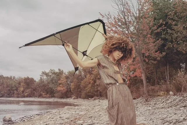 Model with hair and kite