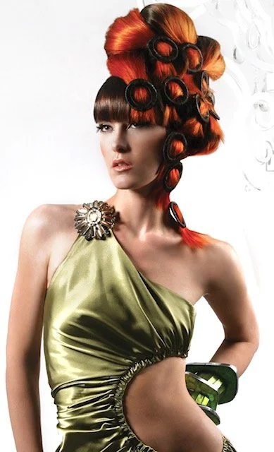 Darek gold dress with red hair 