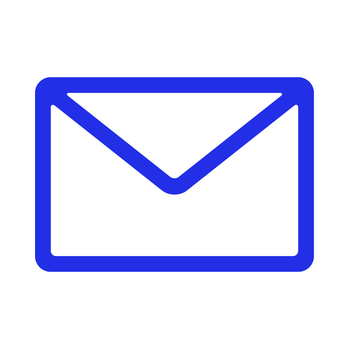 Blue outline icon of an envelope or email message on a black background.