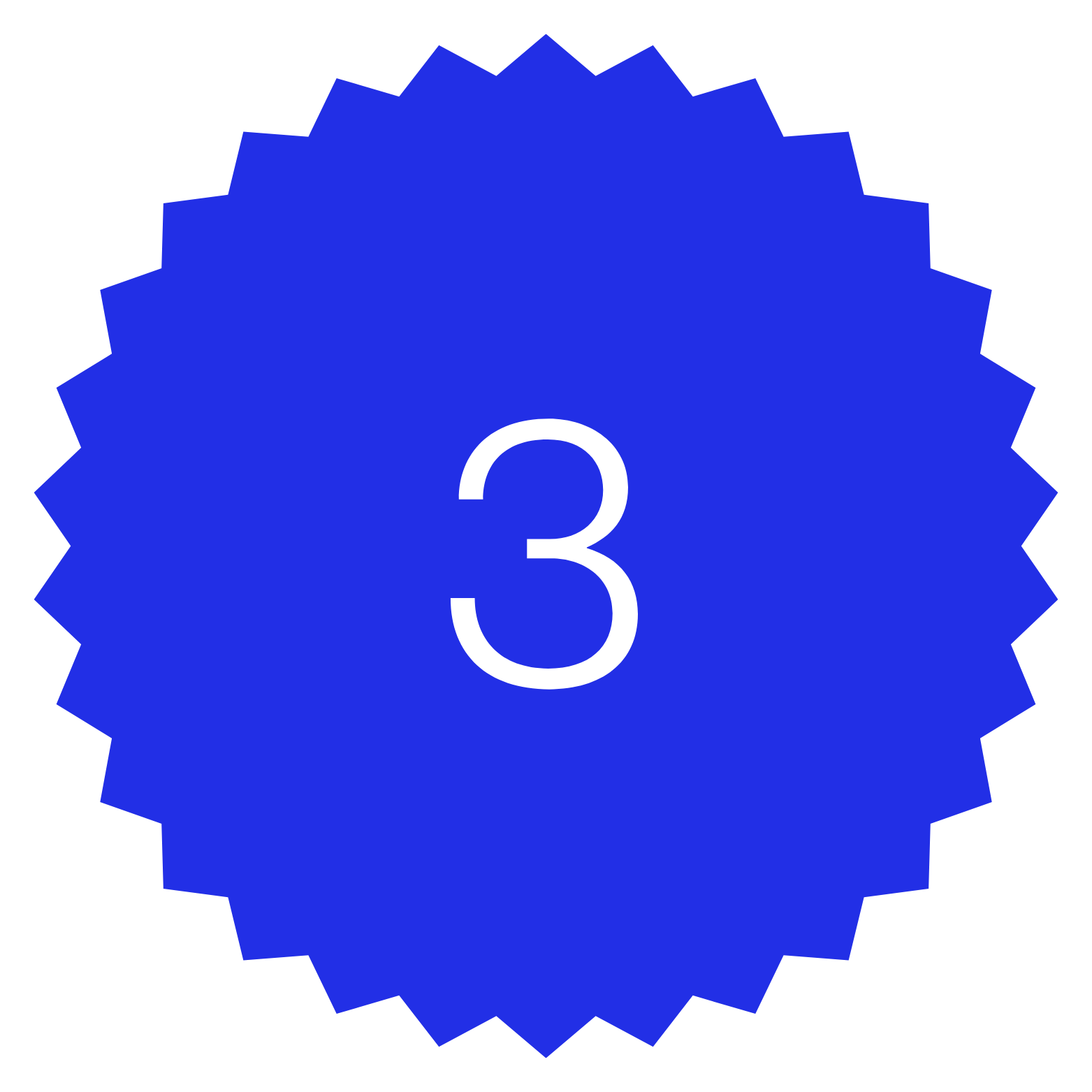 Blue award ribbon with a white number 3 in the center.