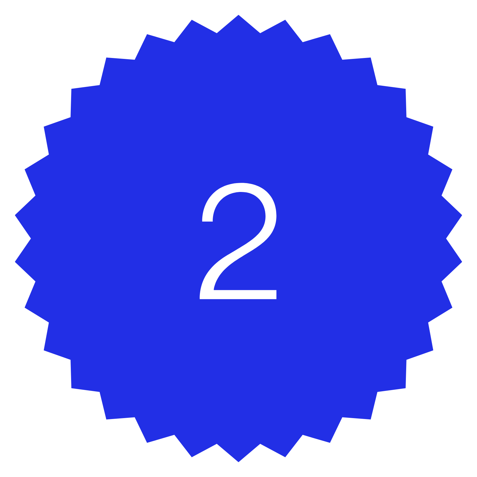 A blue ribbon with jagged edges and a large white number 2 in the center.