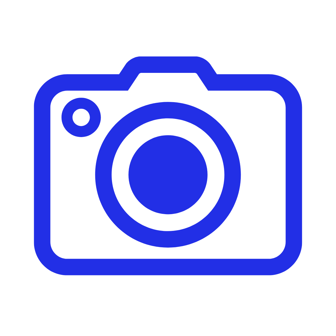 Icon of a blue camera outline on a black background.