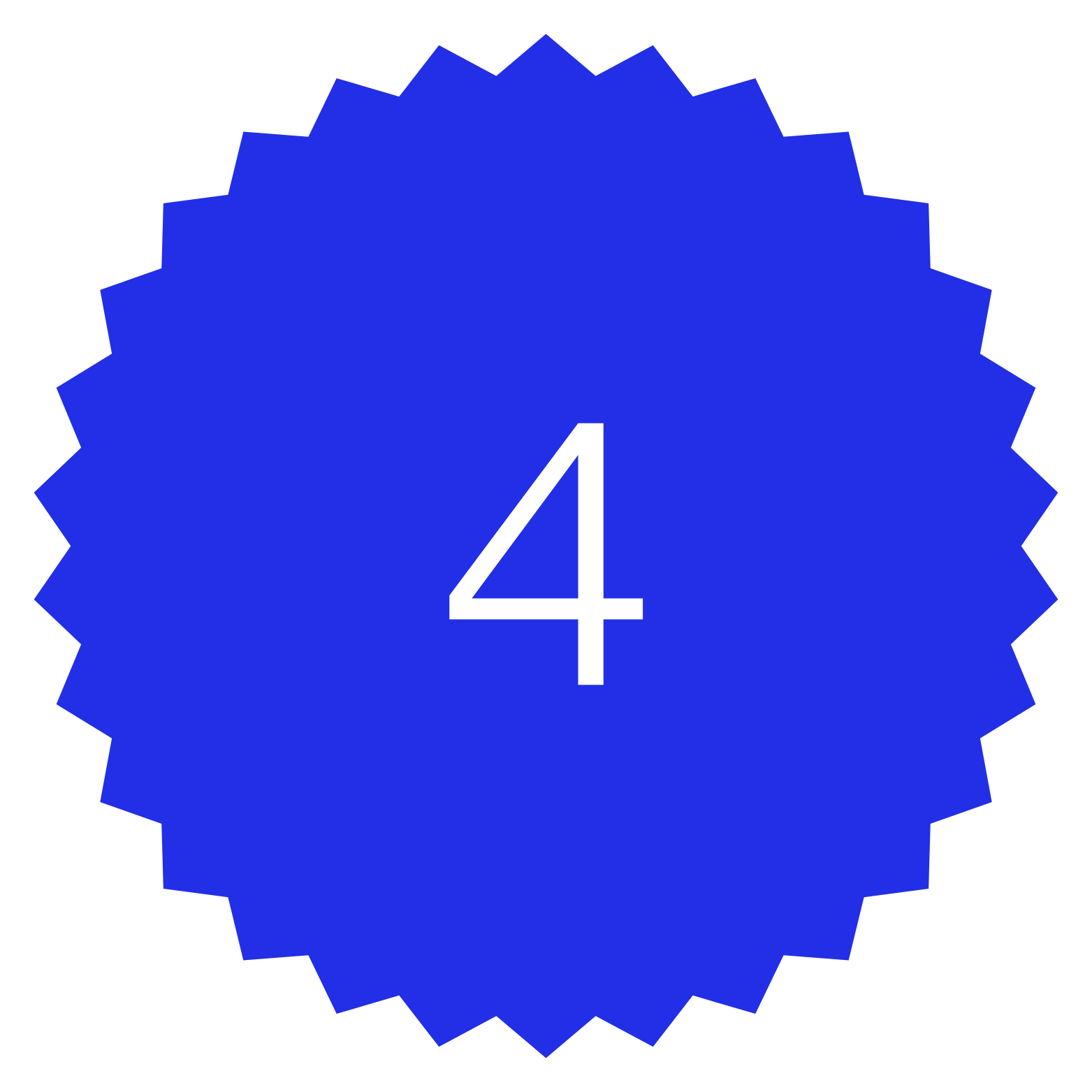 A blue award ribbon with a white number 4 in the center.