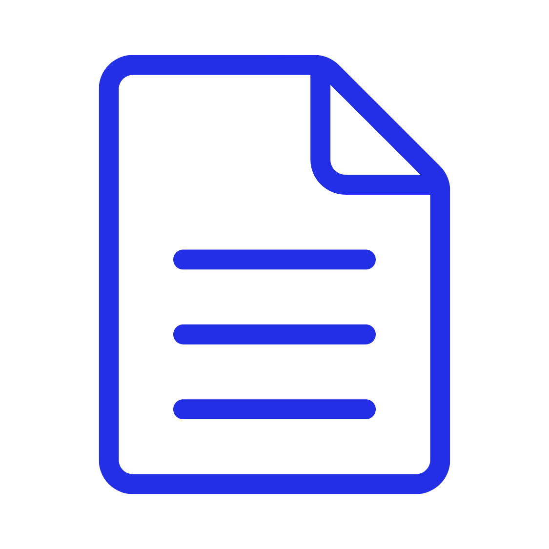Icon of a blue document with a folded corner and horizontal lines representing text.