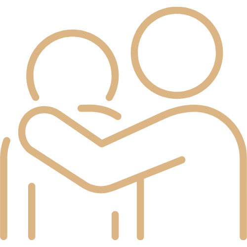 A minimalistic line drawing of two people embracing each other.