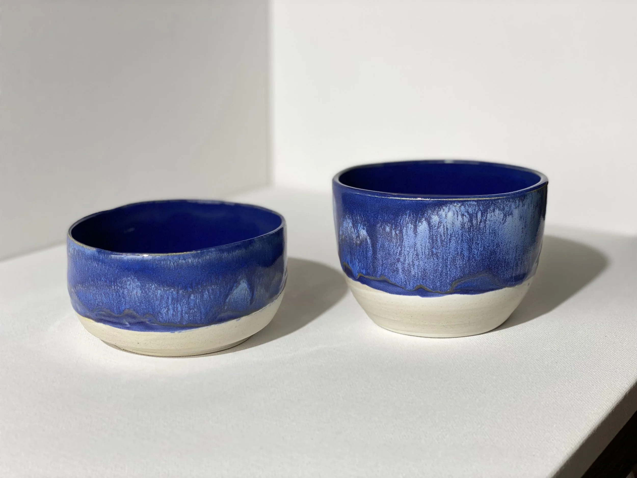 Elegant Blue & White Stoneware Bowls